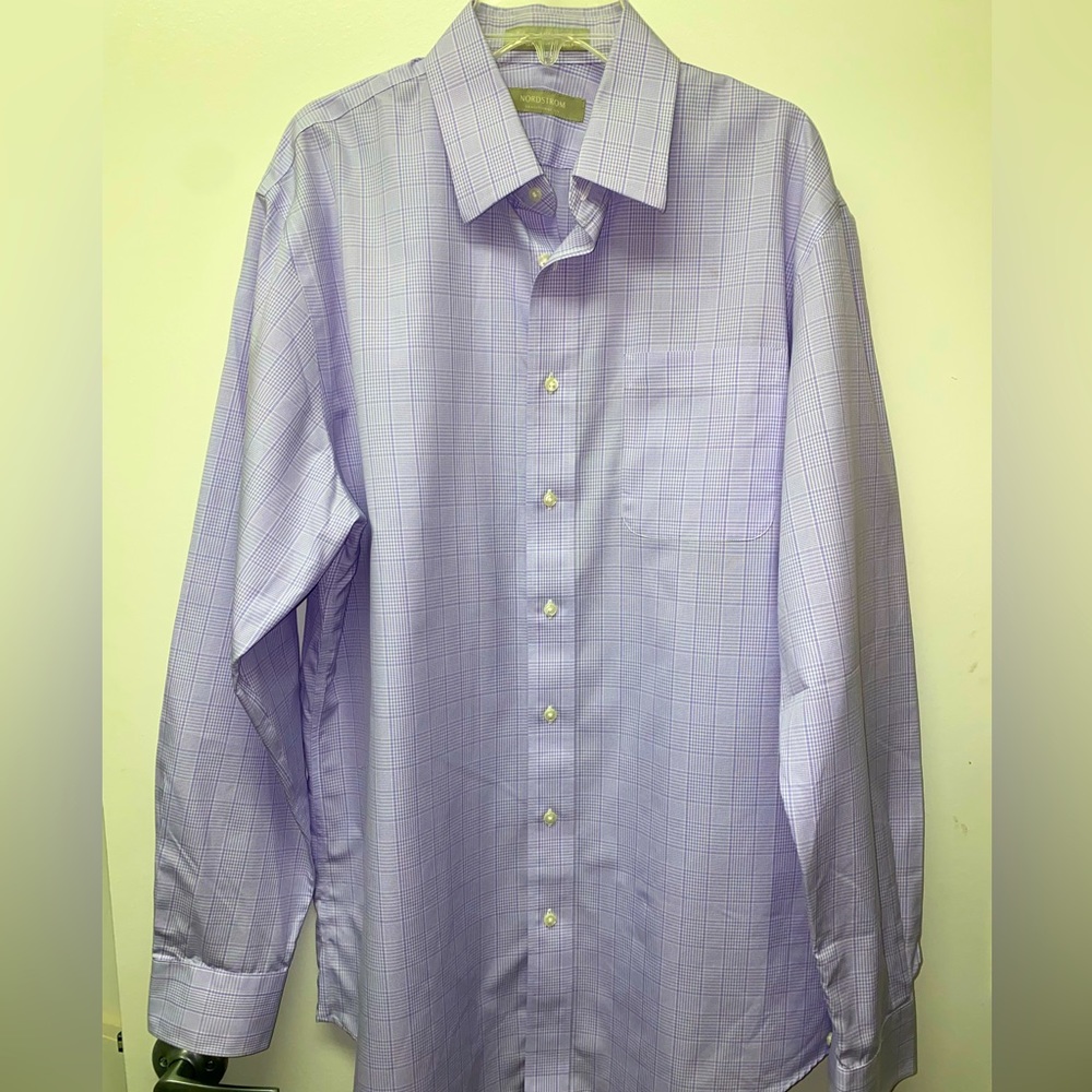 Nordstrom Traditional Fit Button Down in Soft Purple Plaid - 16/36